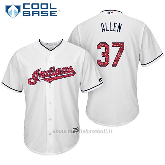 Maglia Baseball Uomo Cleveland Indians 2017 Estrellas y Rayas 37 Cody Allen Bianco Cool Base